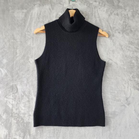 Vintage Bloomingdales Cashmere Sweater Womens Medium Sleeveless Turtleneck Black - Picture 1 of 5